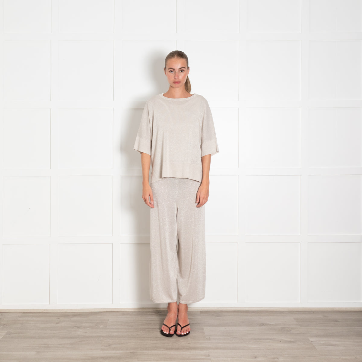 Donna Karan Gold Fine Knit Wide Leg Trousers