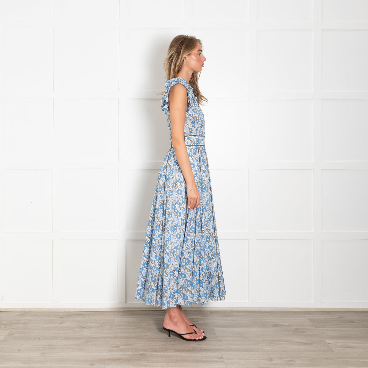 Me + Em Blue And Khaki Garden Print Maxi Dress