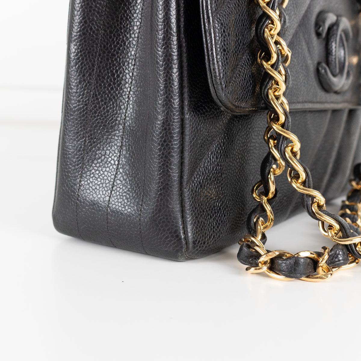 Chanel Black Caviar Leather Vintage Shoulder Bag