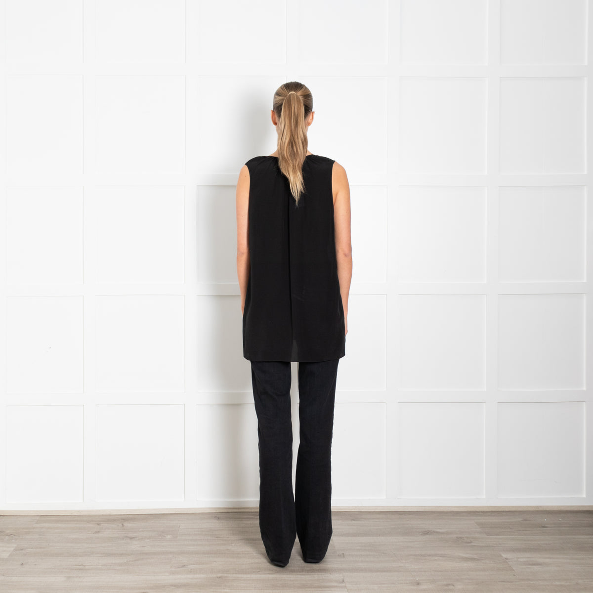 Raey Black Silk Sleeveless Neck Tie Top