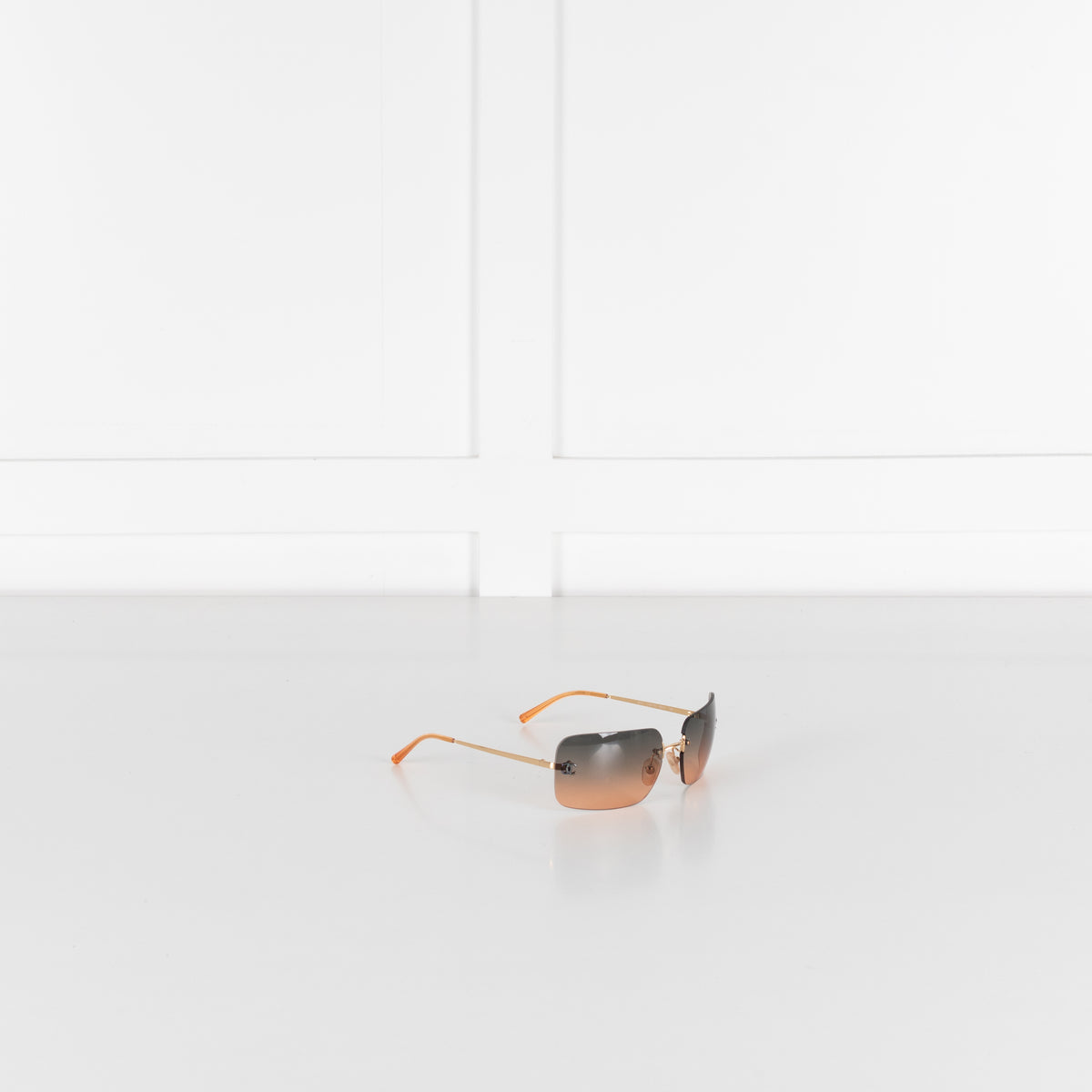 Chanel Brown Gold Tone Hardware Rimless Vintage 4017-D Sunglasses