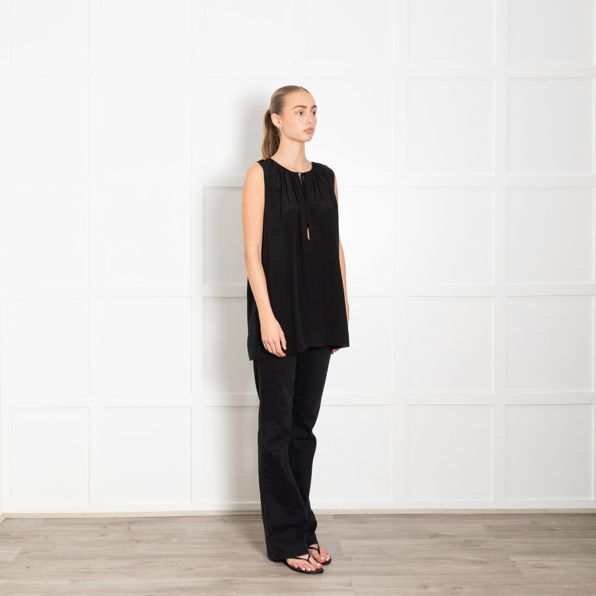 Raey Black Silk Sleeveless Neck Tie Top