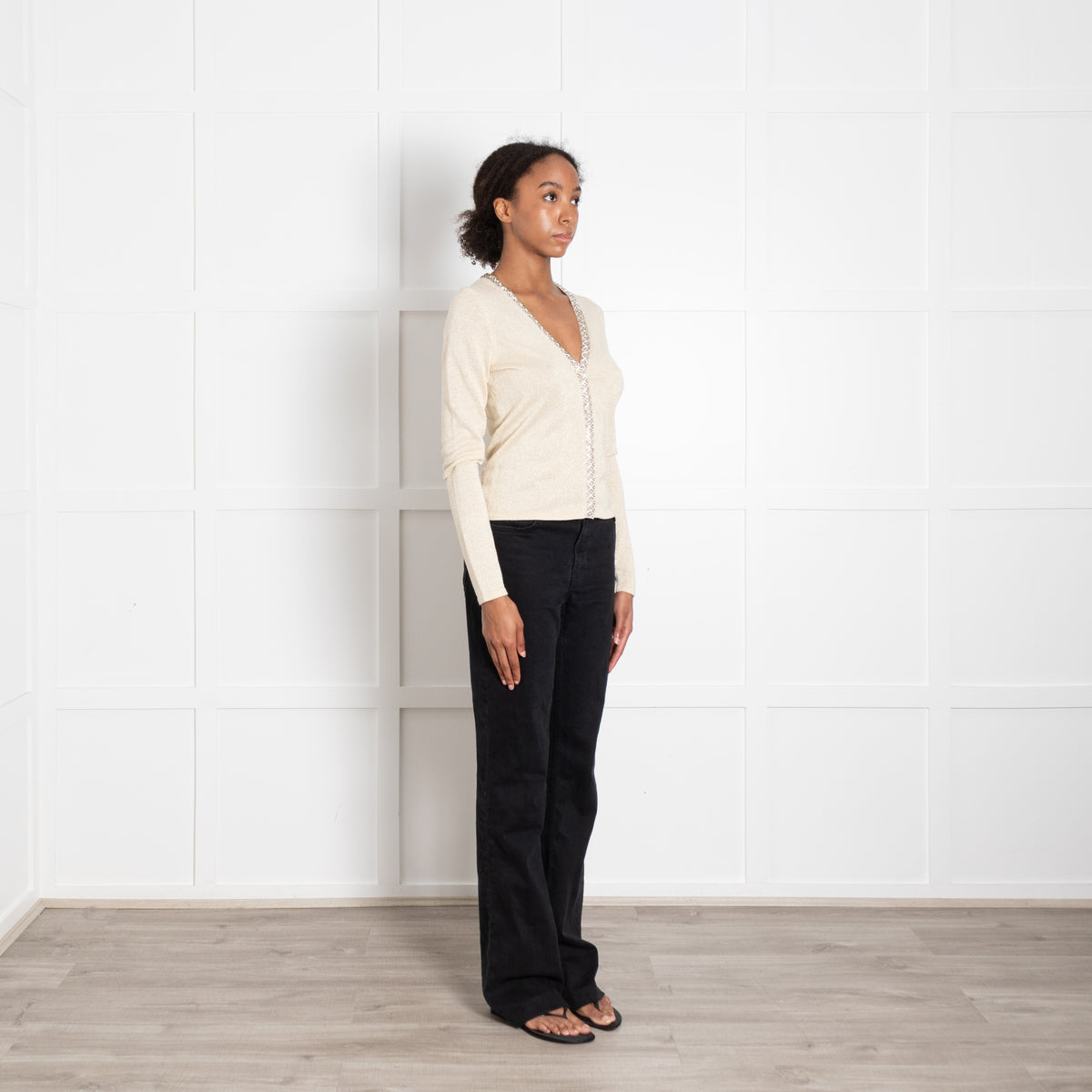 Diane Von Furstenberg Gold Cardigan with Jewelled Edge