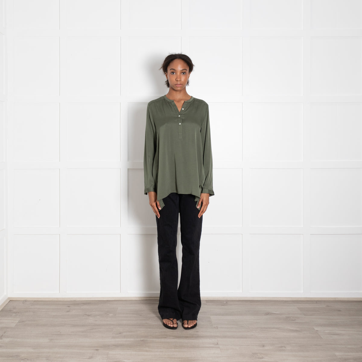 Silk95Five Green Silk Tunic Style Blouse