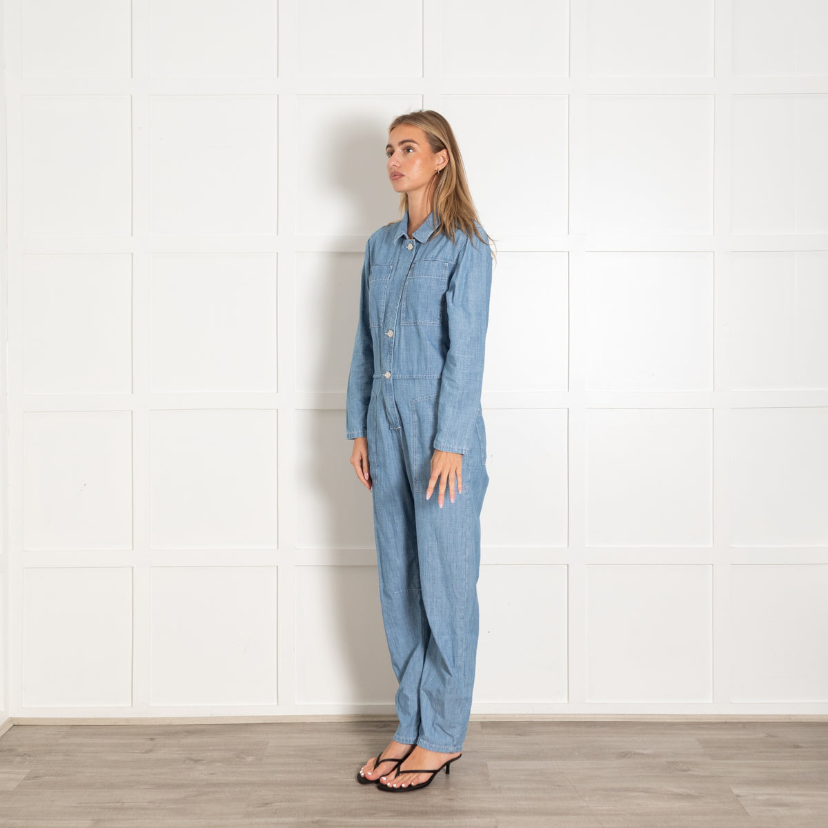 Ba&sh Light Blue Denim Zipped Long-Sleeved Jumpsuit