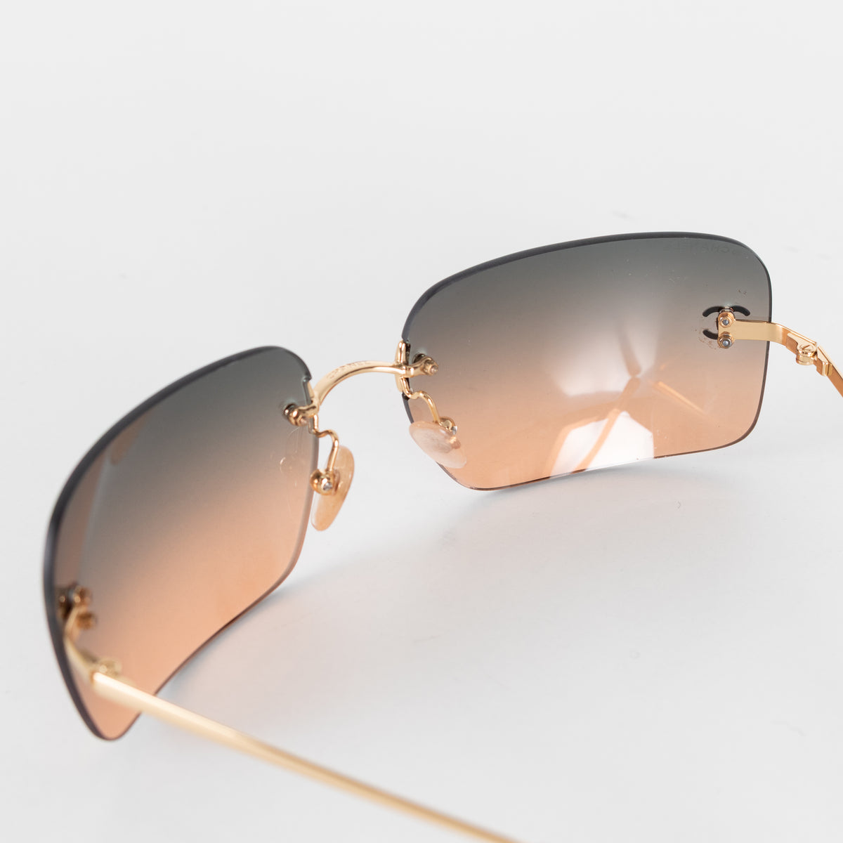 Chanel Brown Gold Tone Hardware Rimless Vintage 4017-D Sunglasses