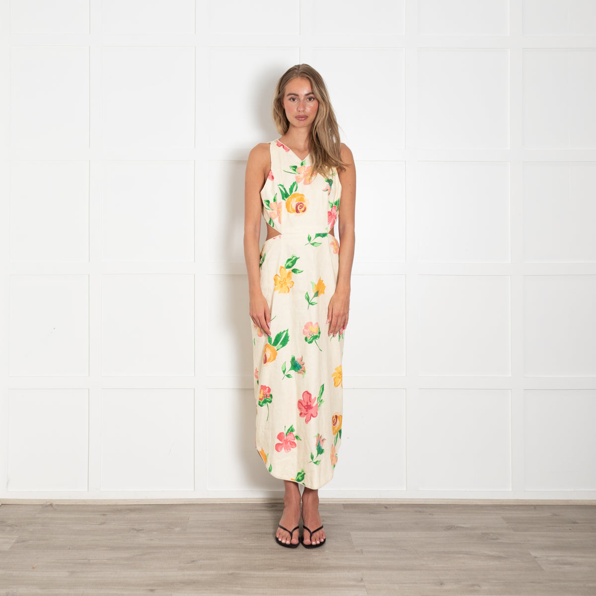 Alemais Yellow Pink Green Cut Out Back Sleeveless Dress