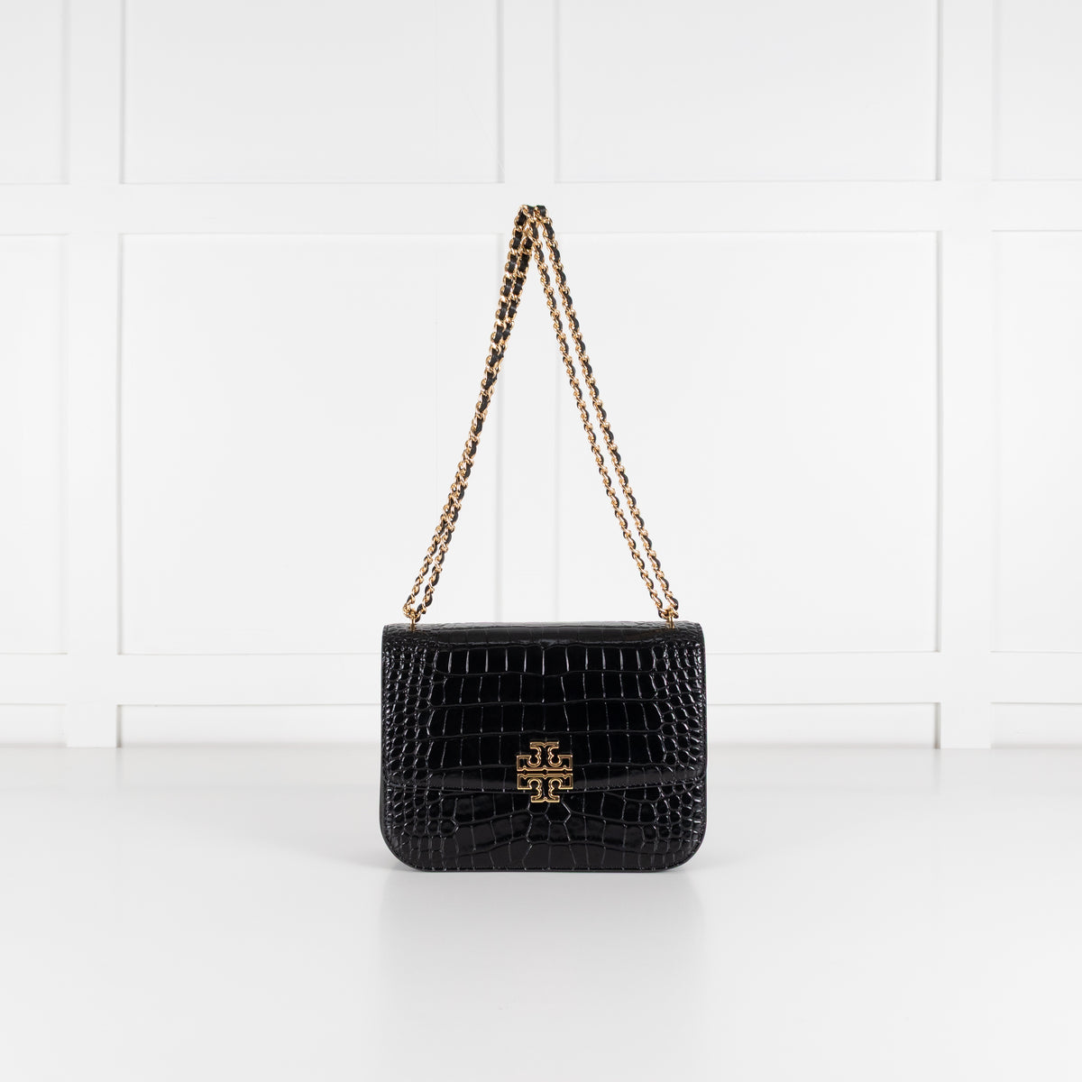 Tory Burch Black Moc Croc Embossed Eleanor Crossbody Bag