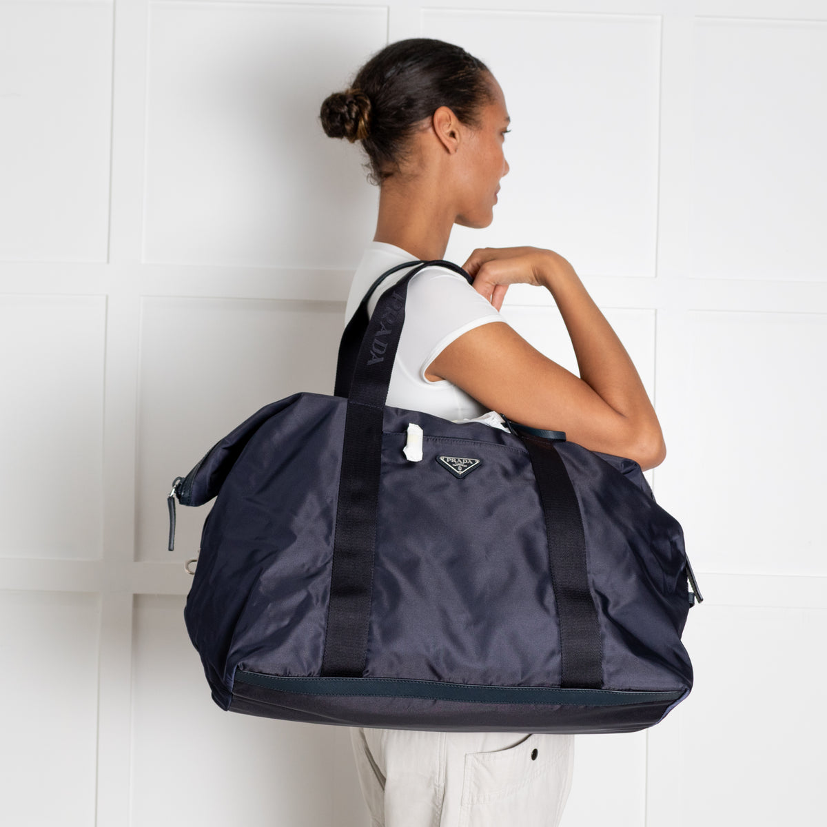 Prada Navy Re-Nylon and Saffiano Leather Duffle Bag