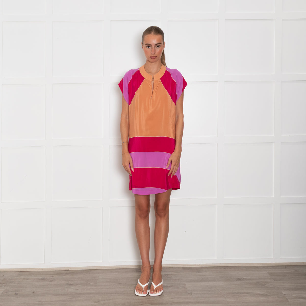See By Chloe Orange Pink Sleeveless Mini Dress