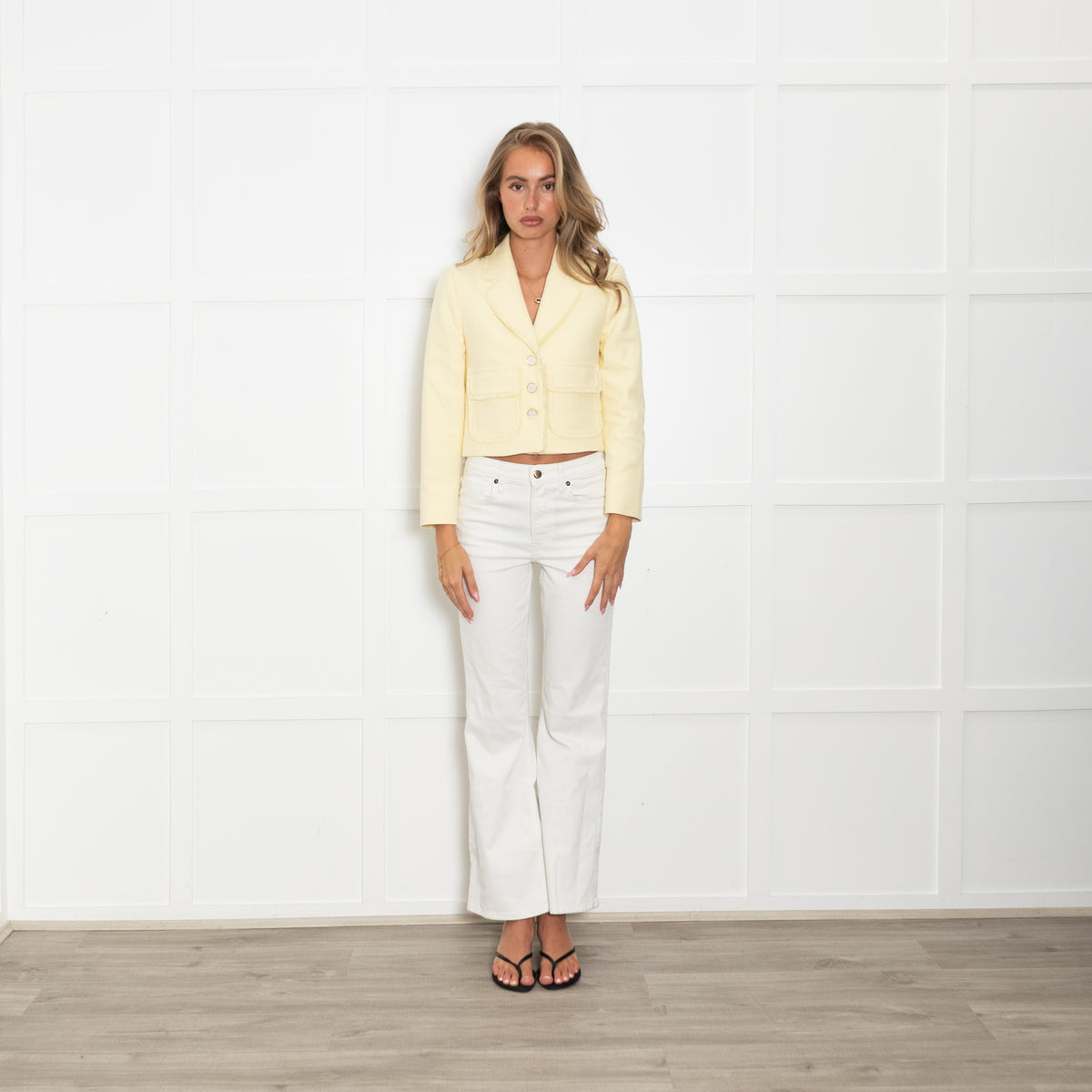 Me + Em Yellow Woven Short Jacket with Raw Hem