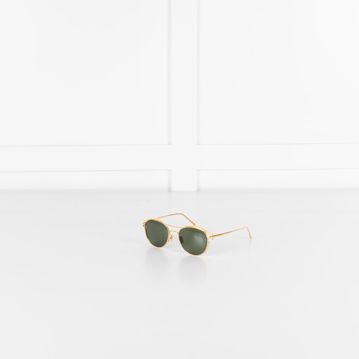 Linda Farrow Gold Titanium Round Sunglasses with Green Lens