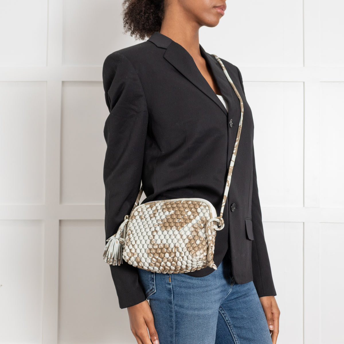Tissa Fontaneda  White And Gold Tasselled Crossbody Bag
