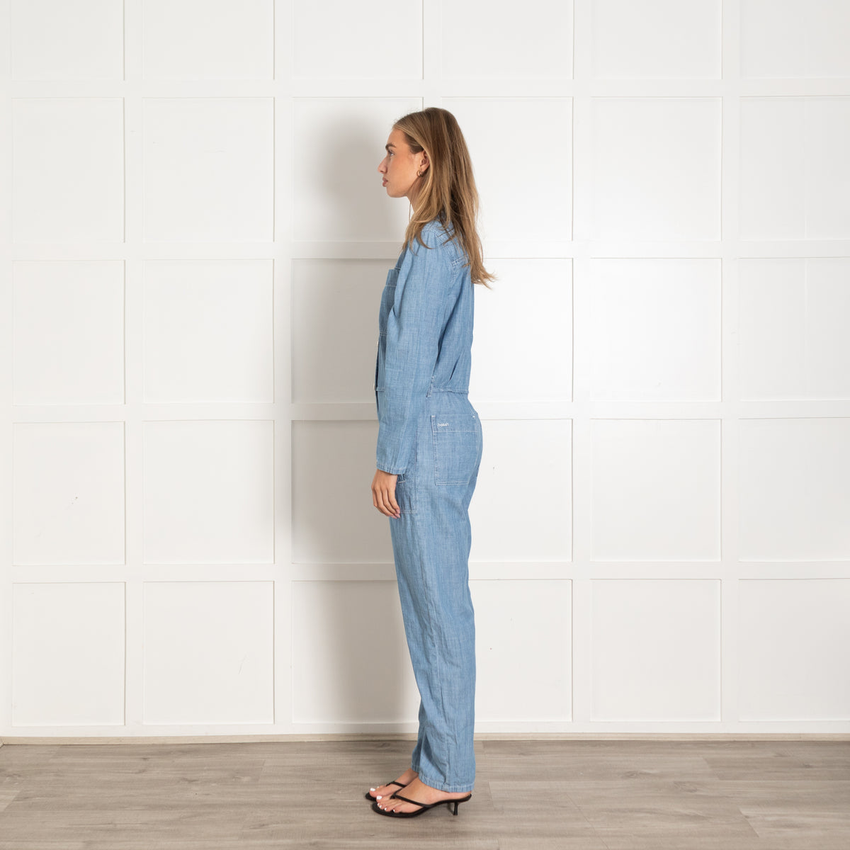Ba&sh Light Blue Denim Zipped Long-Sleeved Jumpsuit