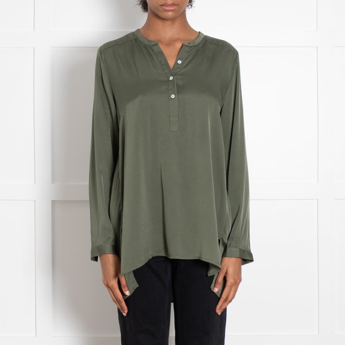 Silk95Five Green Silk Tunic Style Blouse