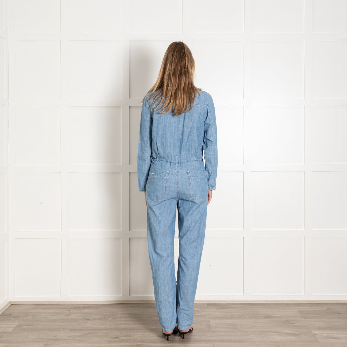 Ba&sh Light Blue Denim Zipped Long-Sleeved Jumpsuit