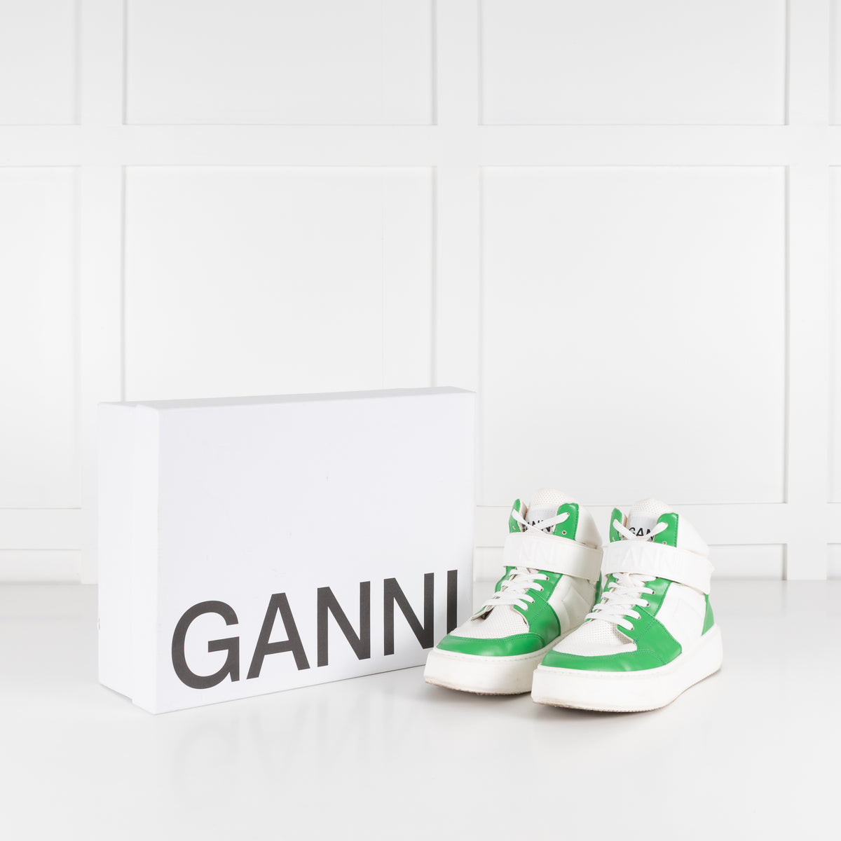 Ganni Green And White Cupsole High Top Trainers
