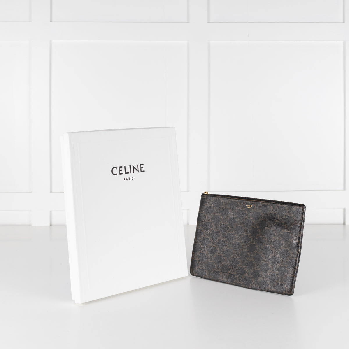 Celine Black Brown Triomphe Canvas Pouch