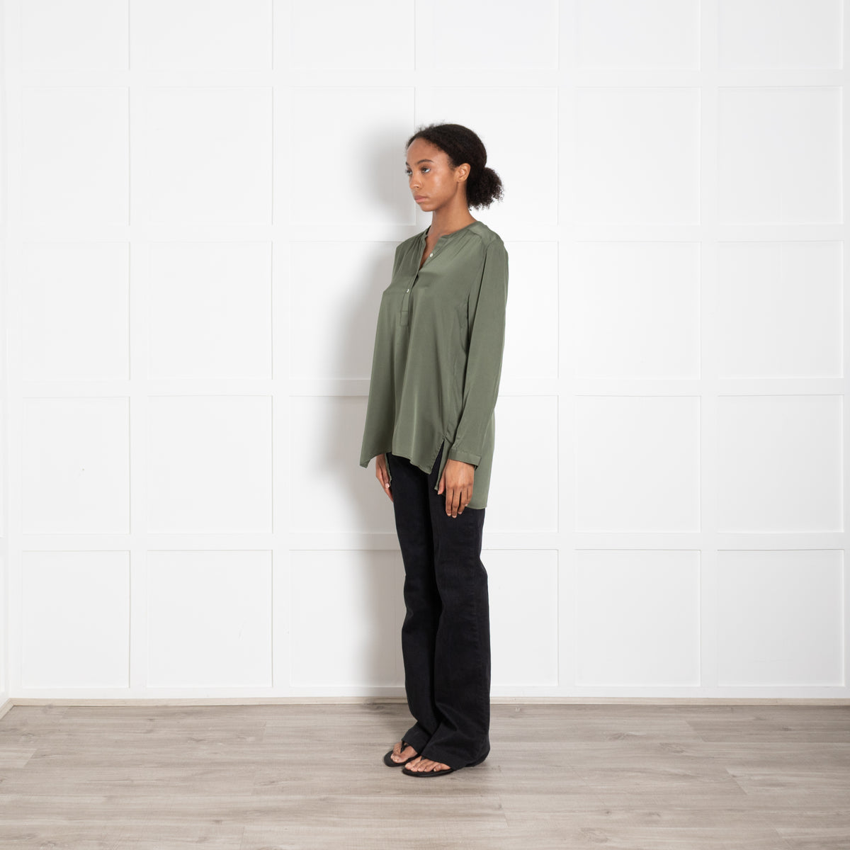 Silk95Five Green Silk Tunic Style Blouse