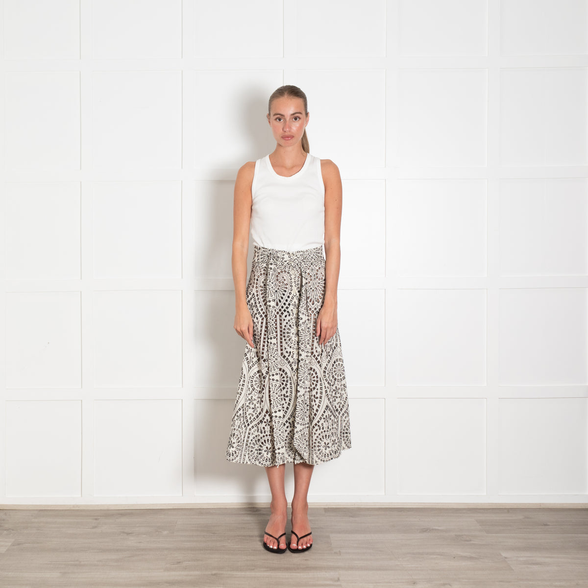 Lisa Marie Fernadez Black and White Eyelet Detail Cotton  Skirt