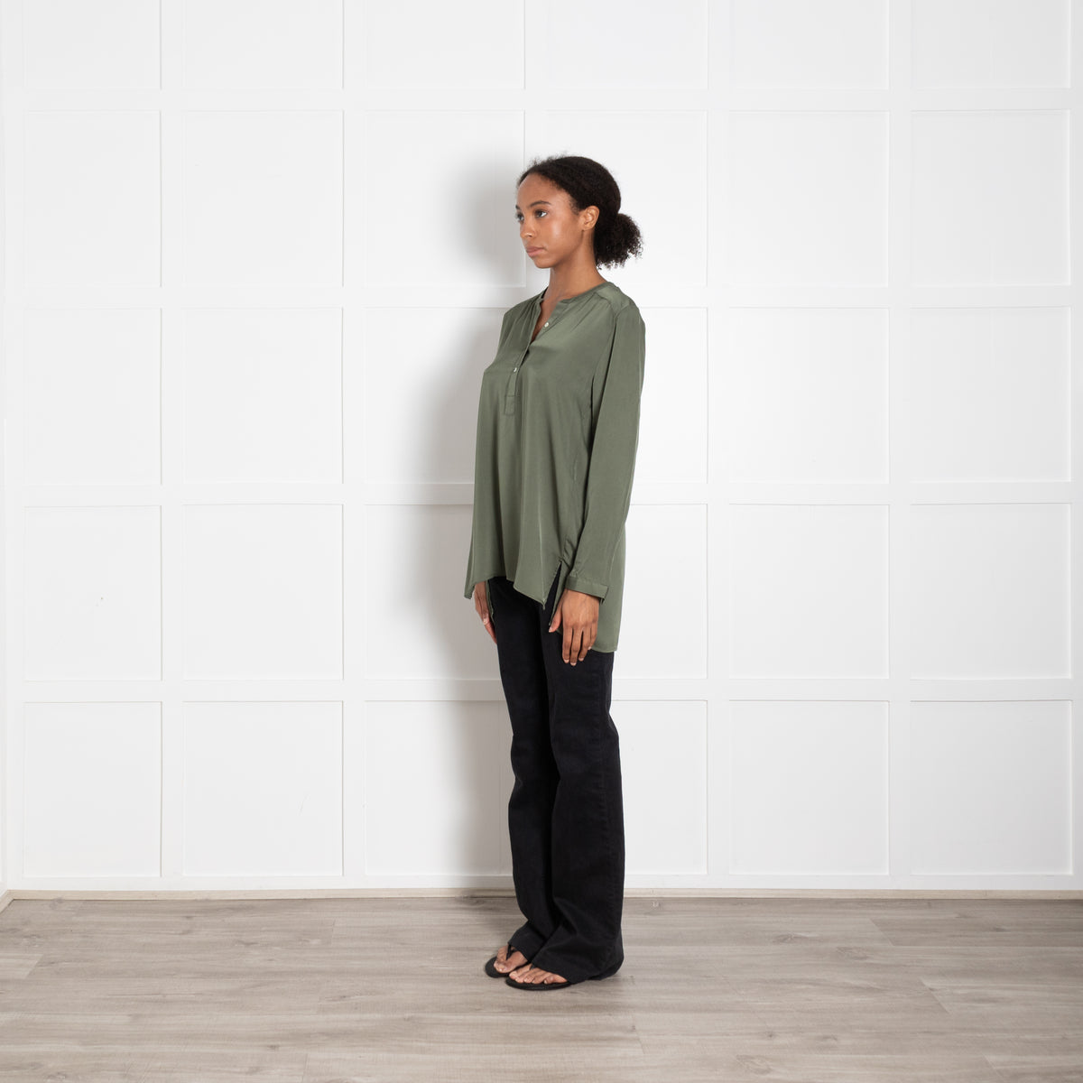 Silk95Five Green Silk Tunic Style Blouse