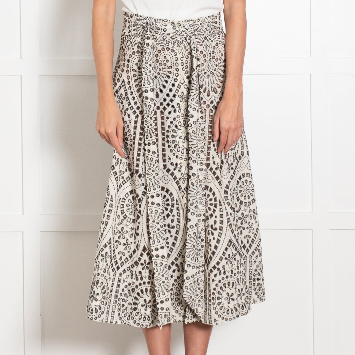 Lisa Marie Fernadez Black and White Eyelet Detail Cotton  Skirt
