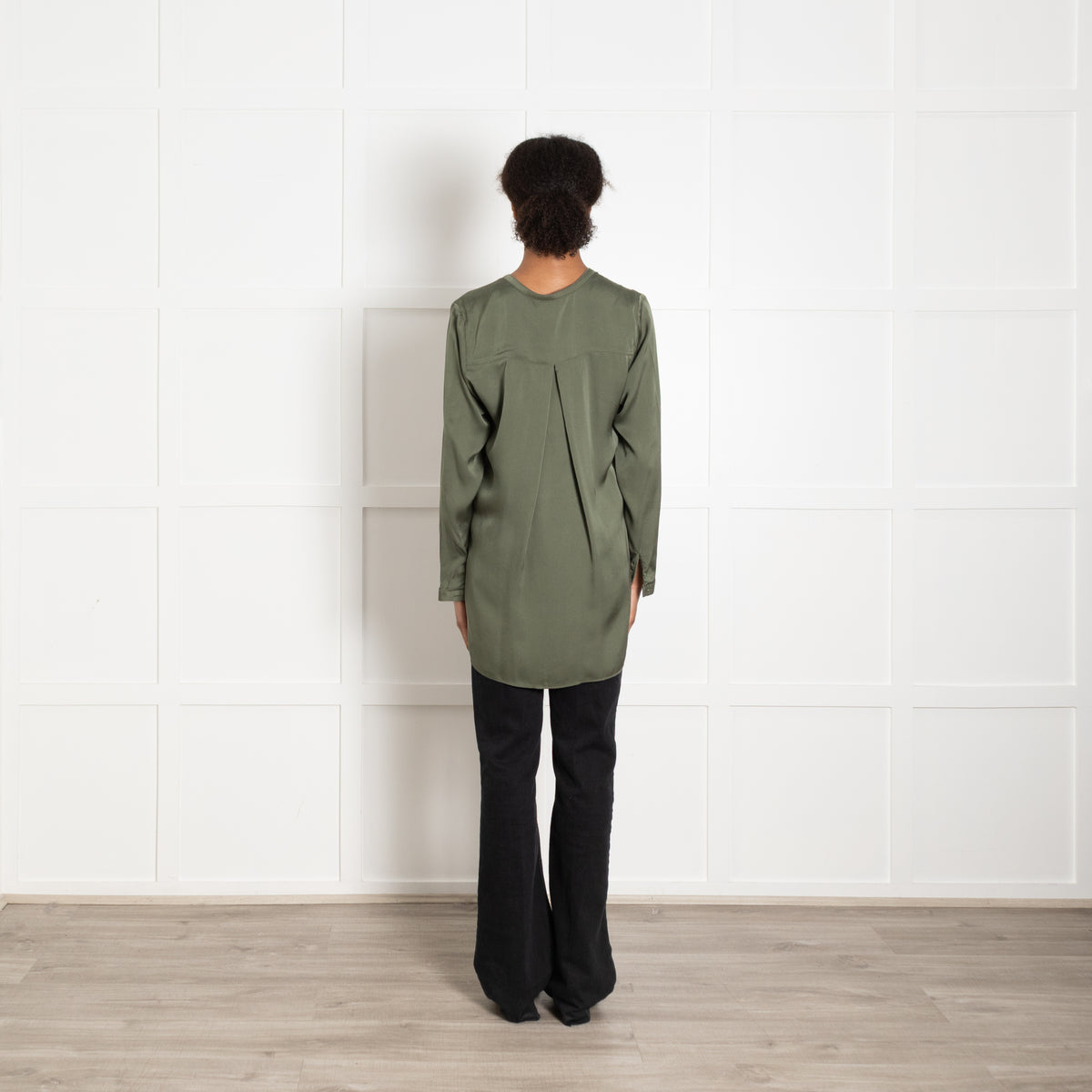 Silk95Five Green Silk Tunic Style Blouse