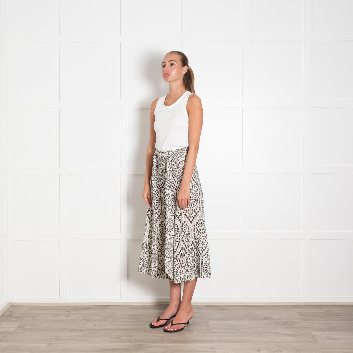 Lisa Marie Fernadez Black and White Eyelet Detail Cotton  Skirt