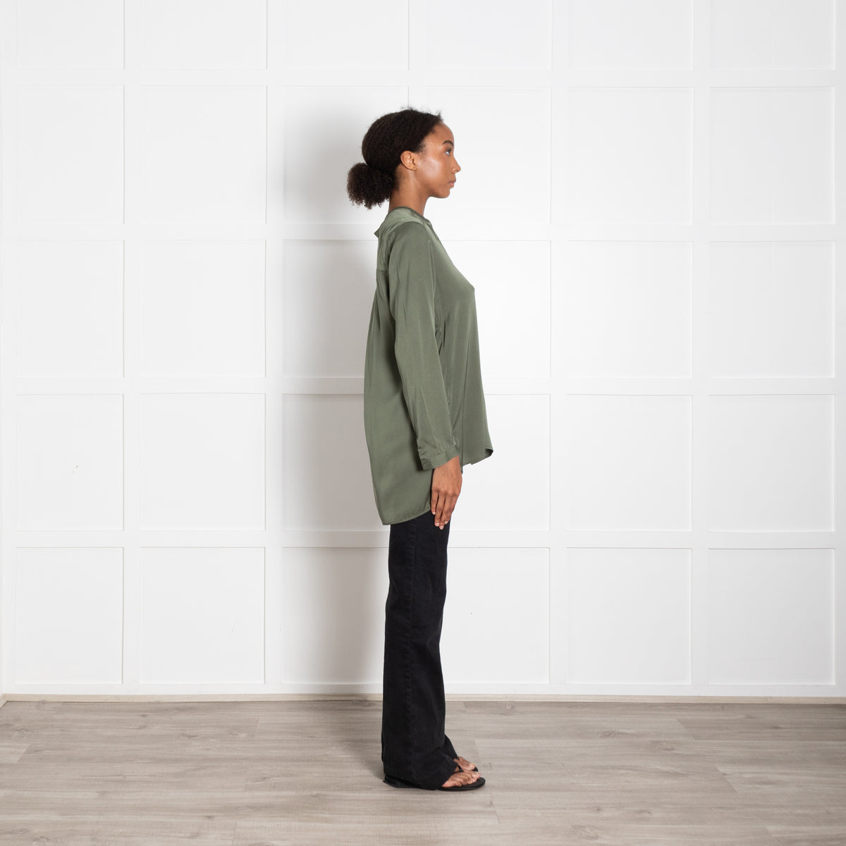Silk95Five Green Silk Tunic Style Blouse