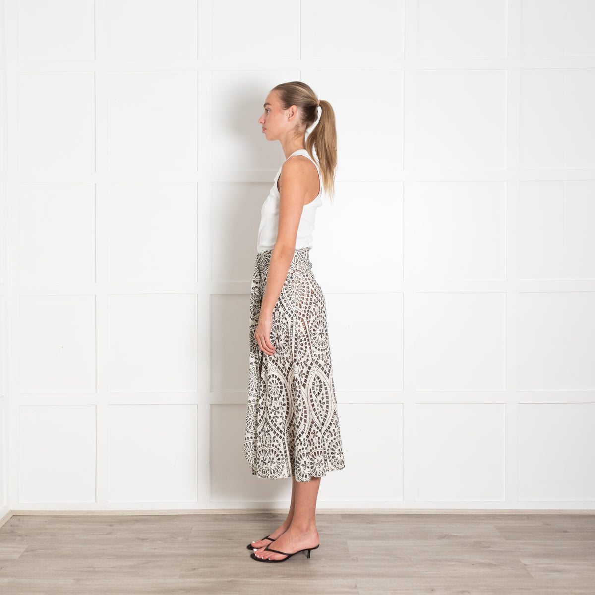 Lisa Marie Fernadez Black and White Eyelet Detail Cotton  Skirt