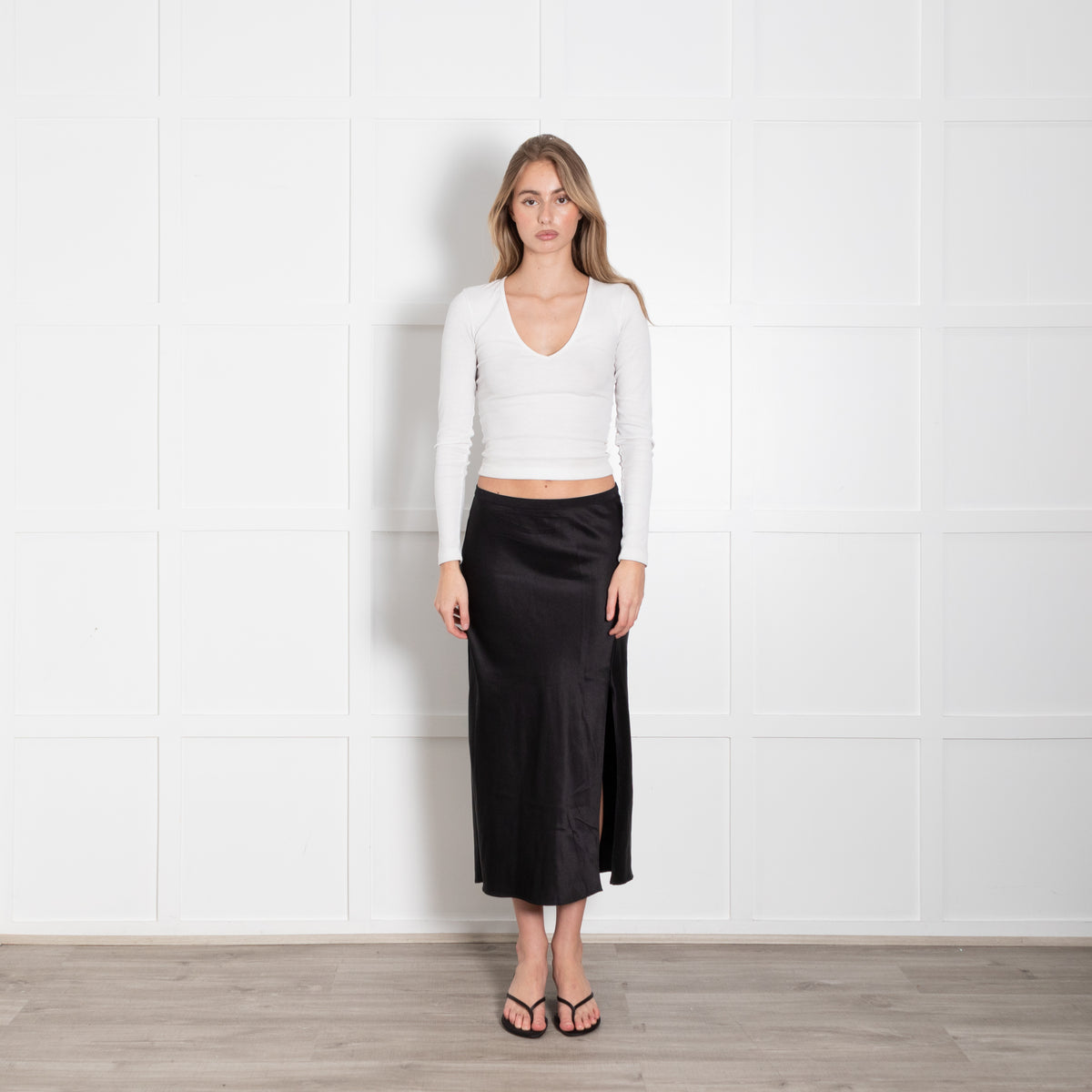 Anine Bing Black Stretchy Split Seam Silk Skirt