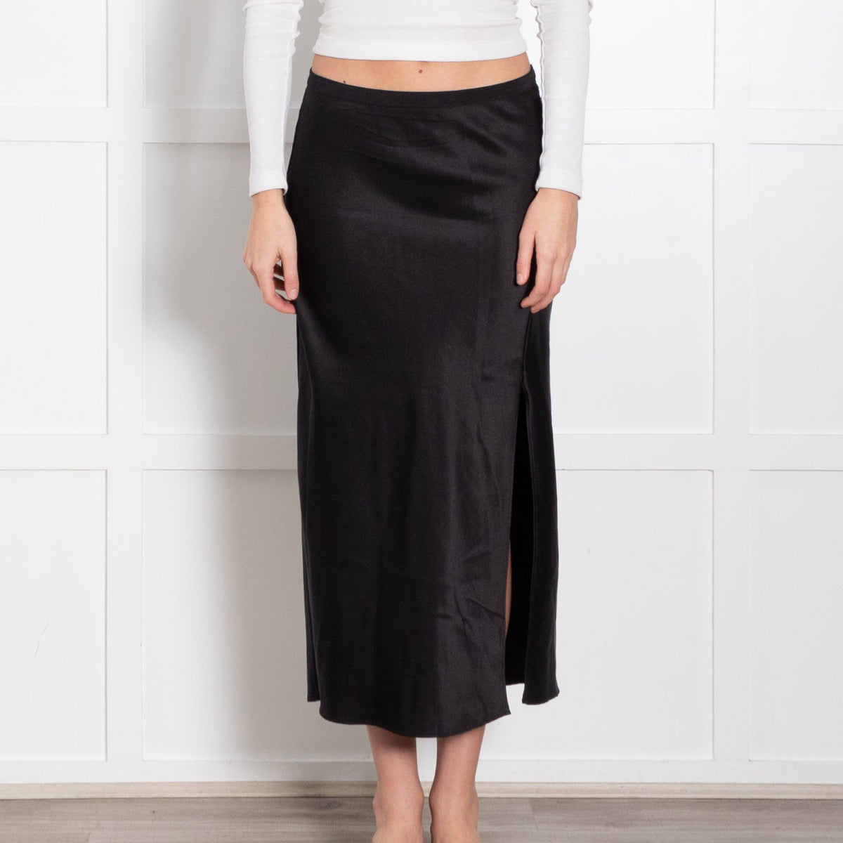 Anine Bing Black Stretchy Split Seam Silk Skirt