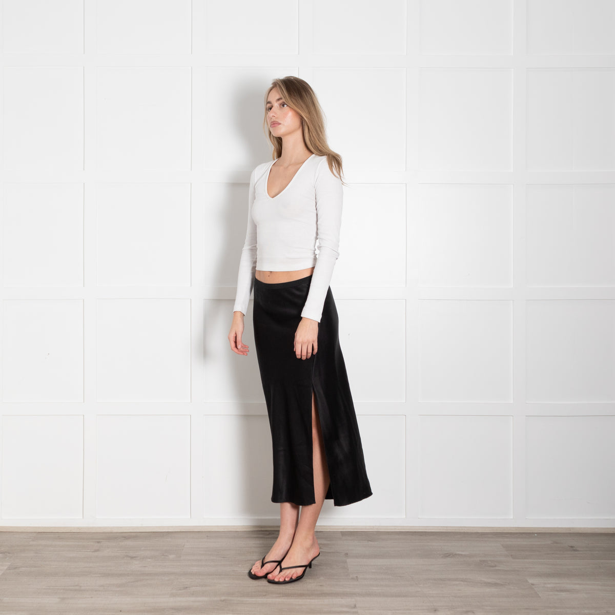 Anine Bing Black Stretchy Split Seam Silk Skirt