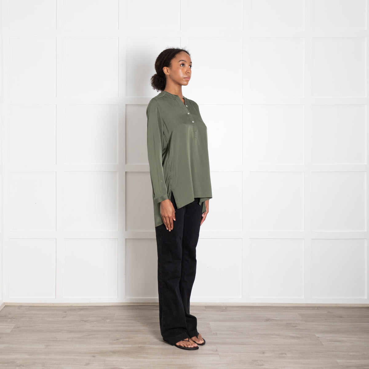 Silk95Five Green Silk Tunic Style Blouse