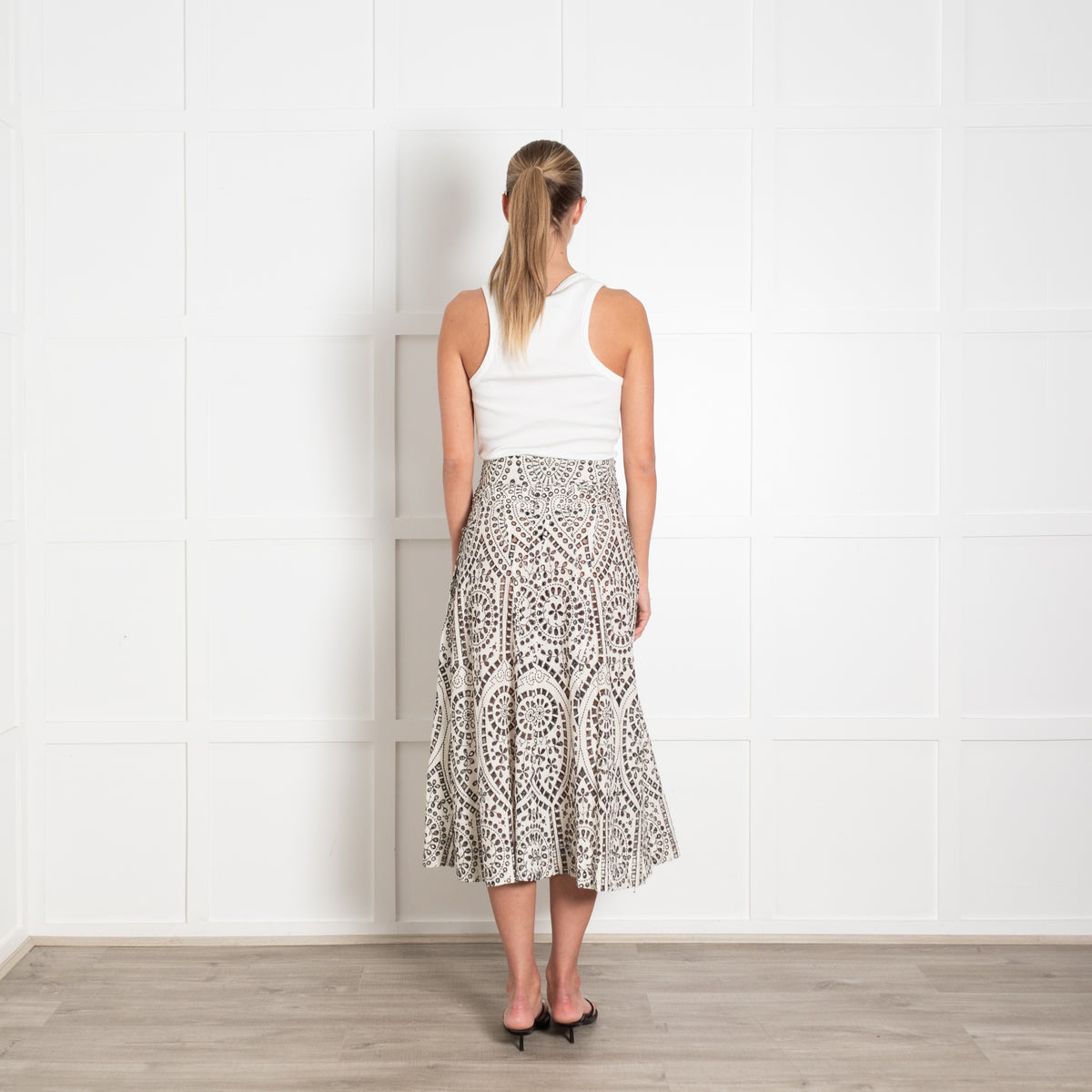Lisa Marie Fernadez Black and White Eyelet Detail Cotton  Skirt