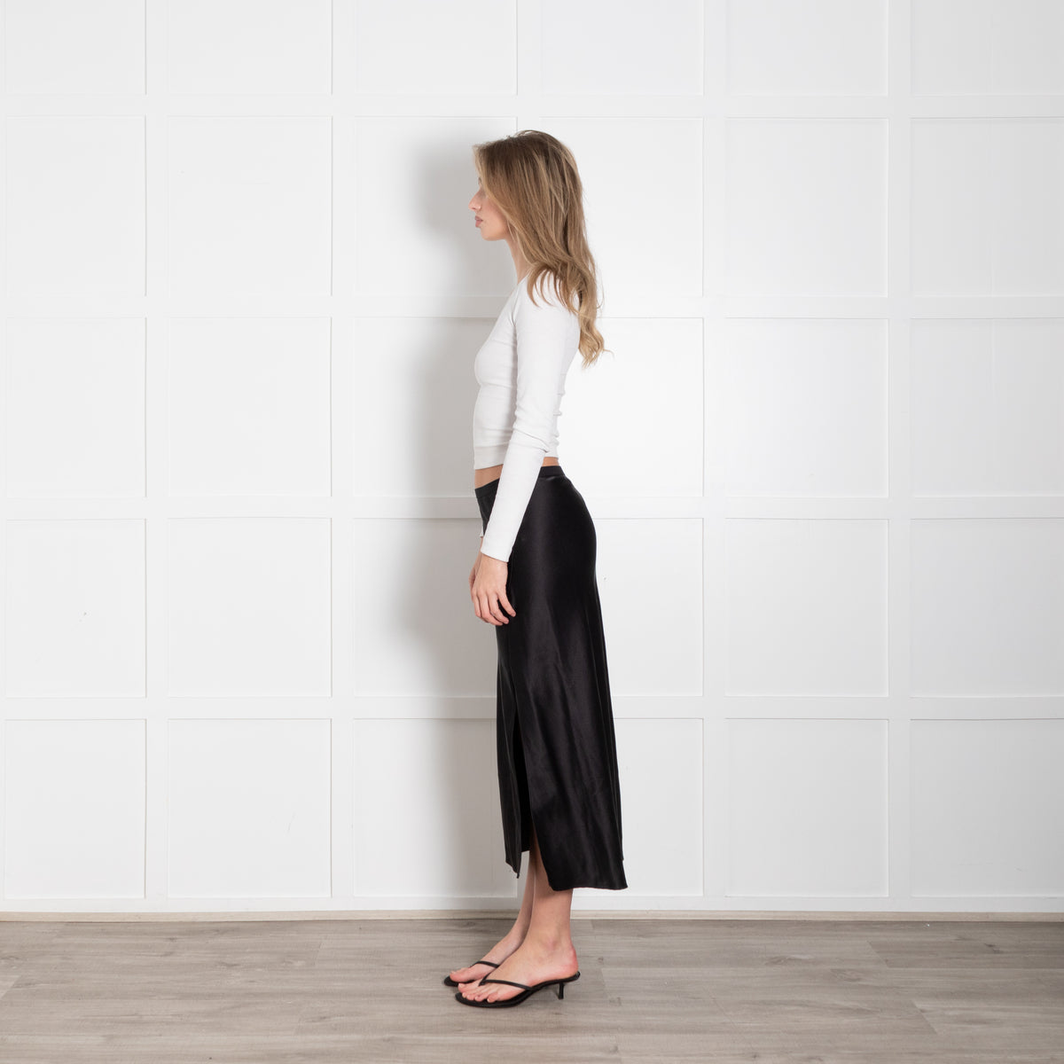 Anine Bing Black Stretchy Split Seam Silk Skirt