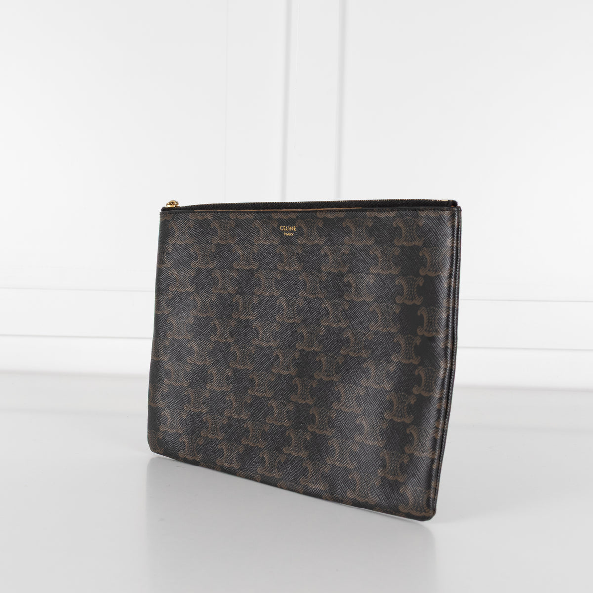 Celine Black Brown Triomphe Canvas Pouch