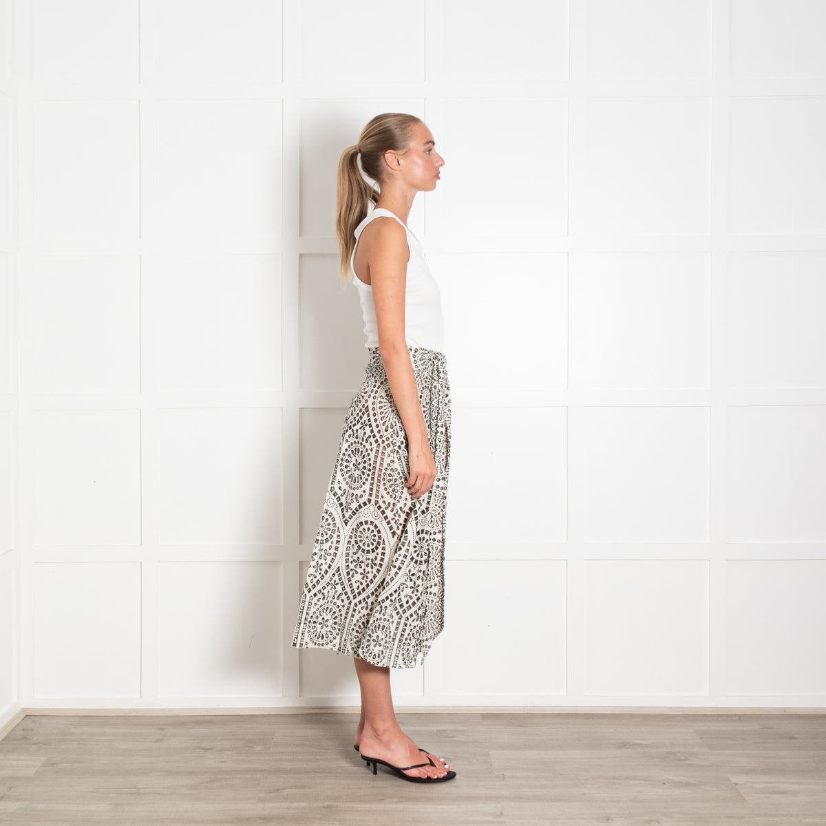Lisa Marie Fernadez Black and White Eyelet Detail Cotton  Skirt