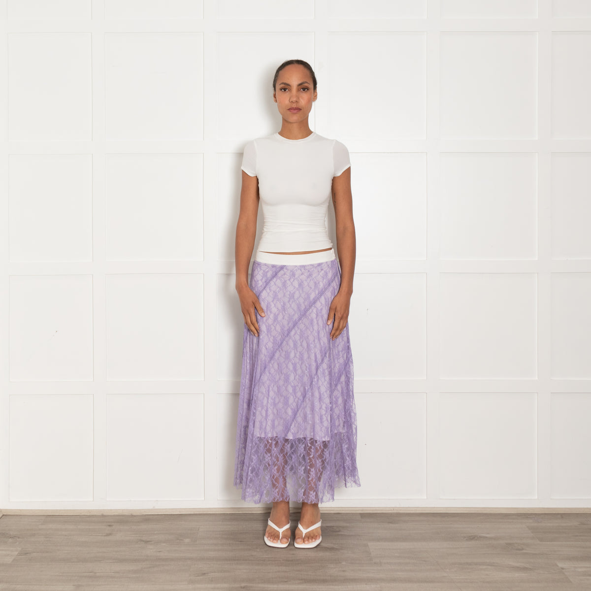 Sandro Lilac Lace White Elasticated Waist Skirt