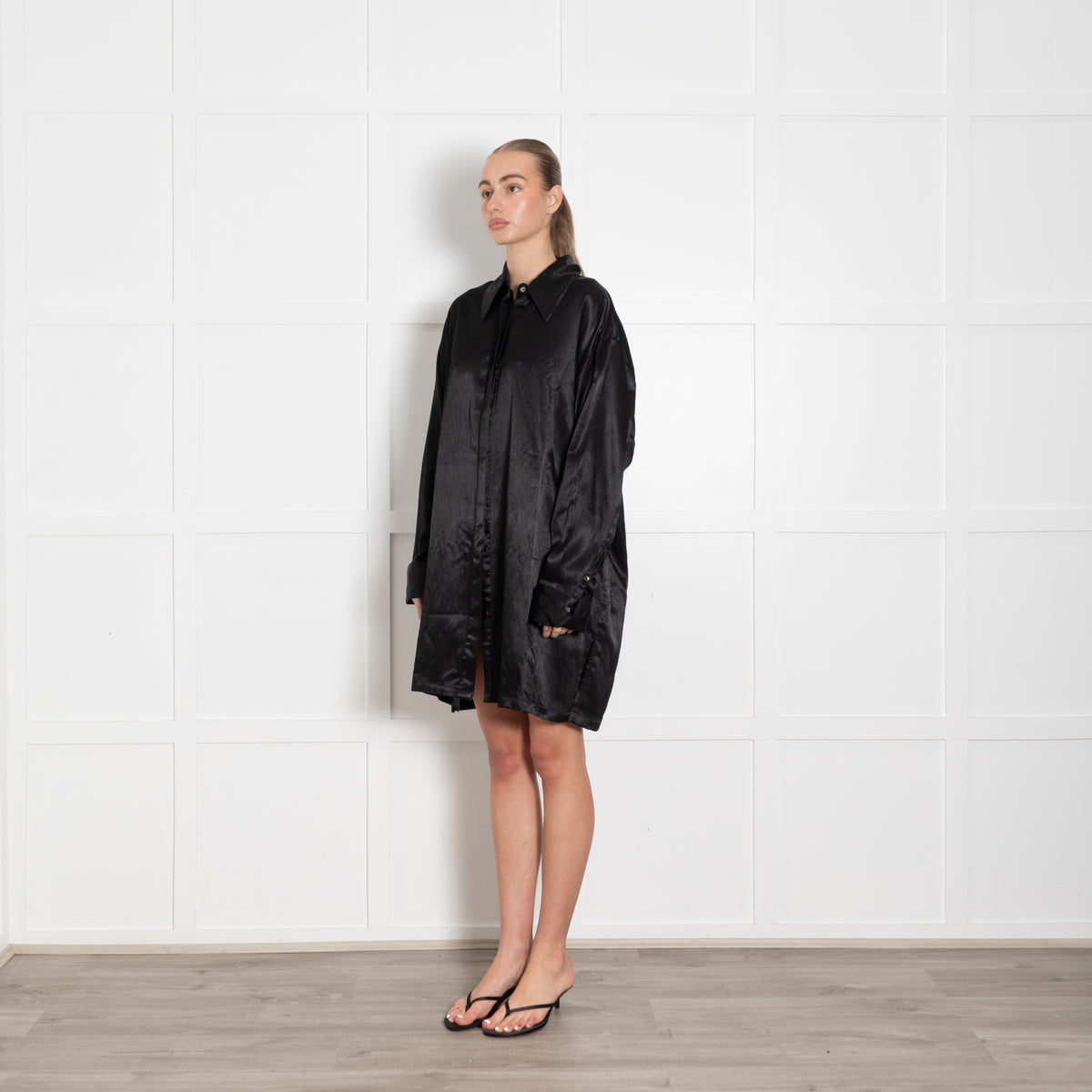 A Perfect Nomad Black  Cotton & Hemp 'Satin' Shirt Dress