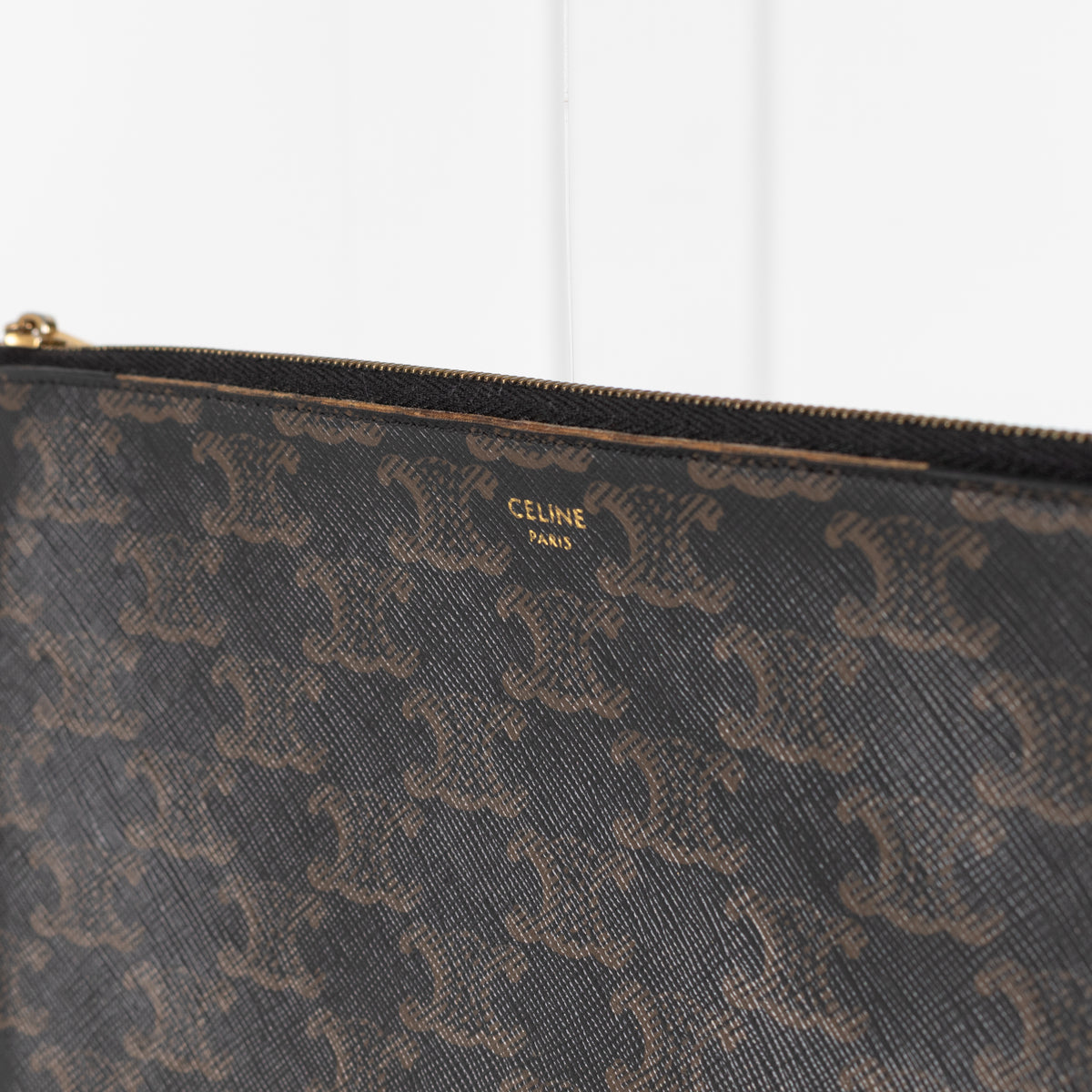 Celine Black Brown Triomphe Canvas Pouch