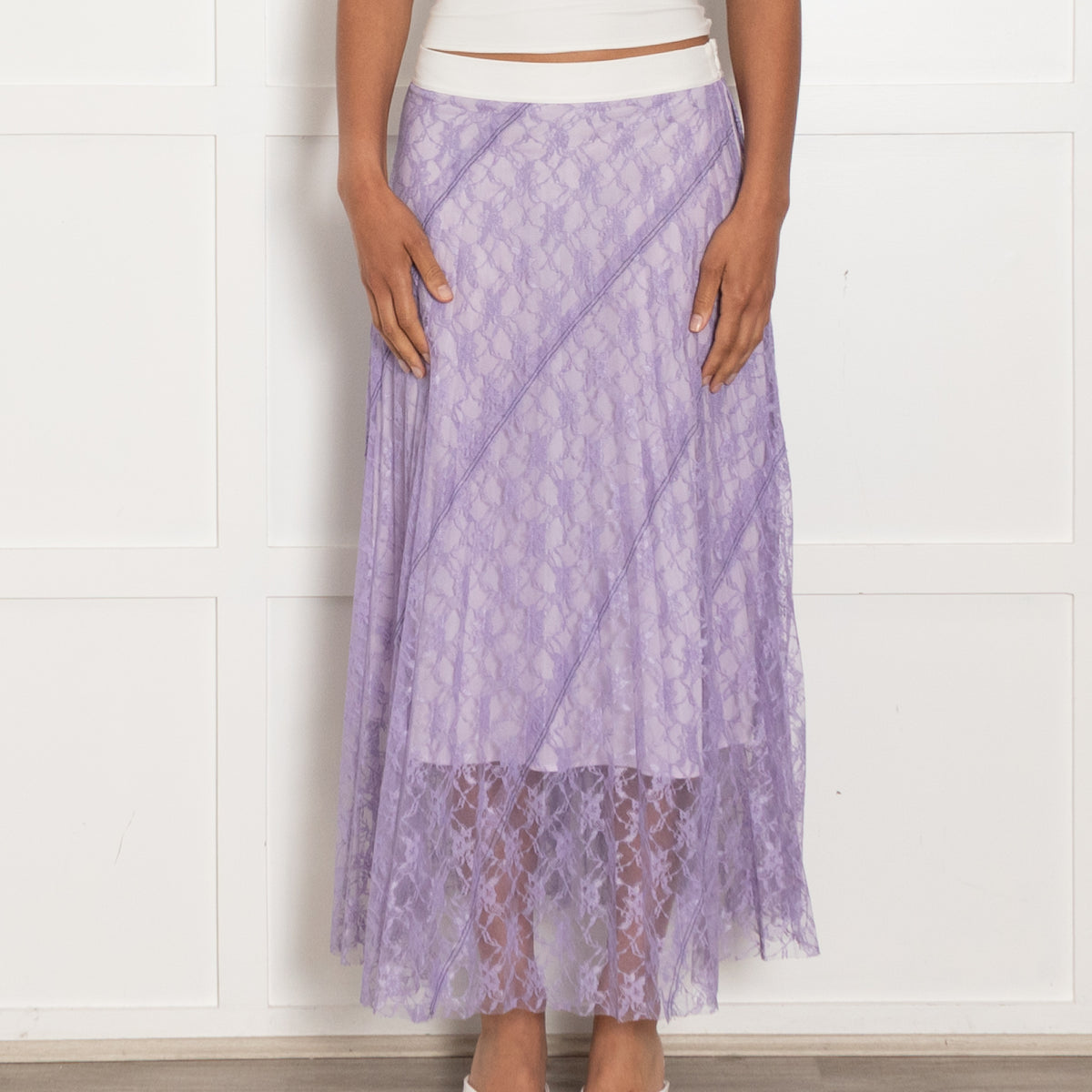 Sandro Lilac Lace White Elasticated Waist Skirt