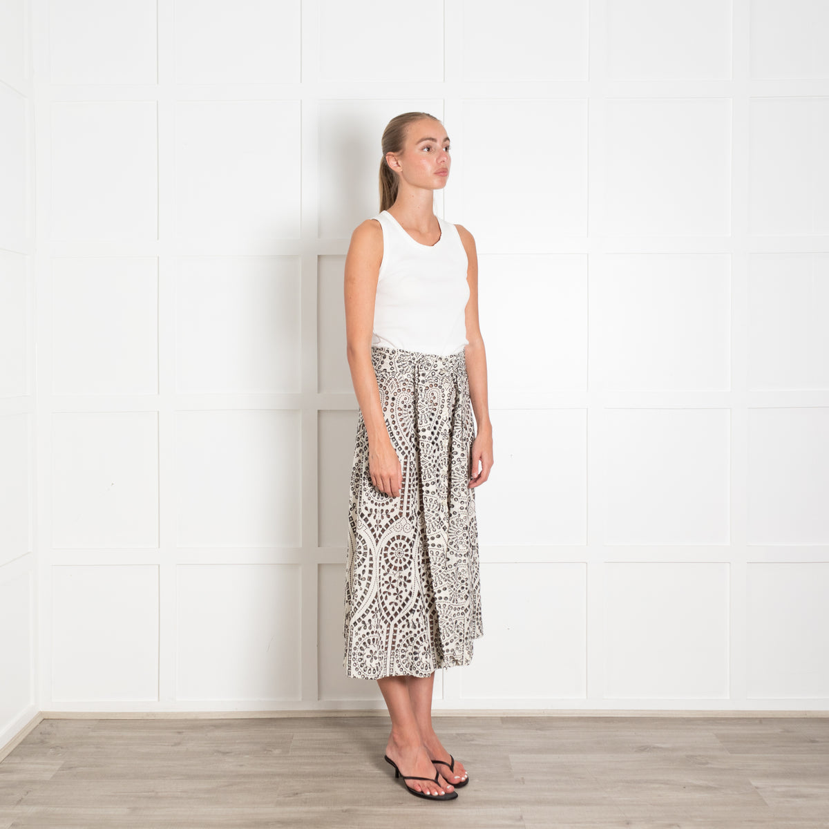 Lisa Marie Fernadez Black and White Eyelet Detail Cotton  Skirt