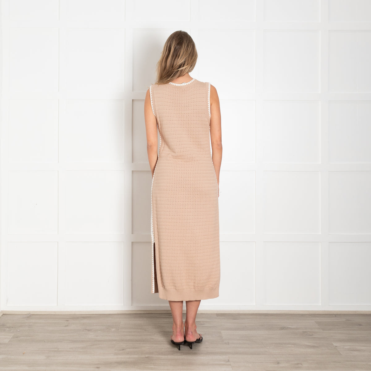 Varley Beige & White Dwight Tank Knit Dress With Side Splits