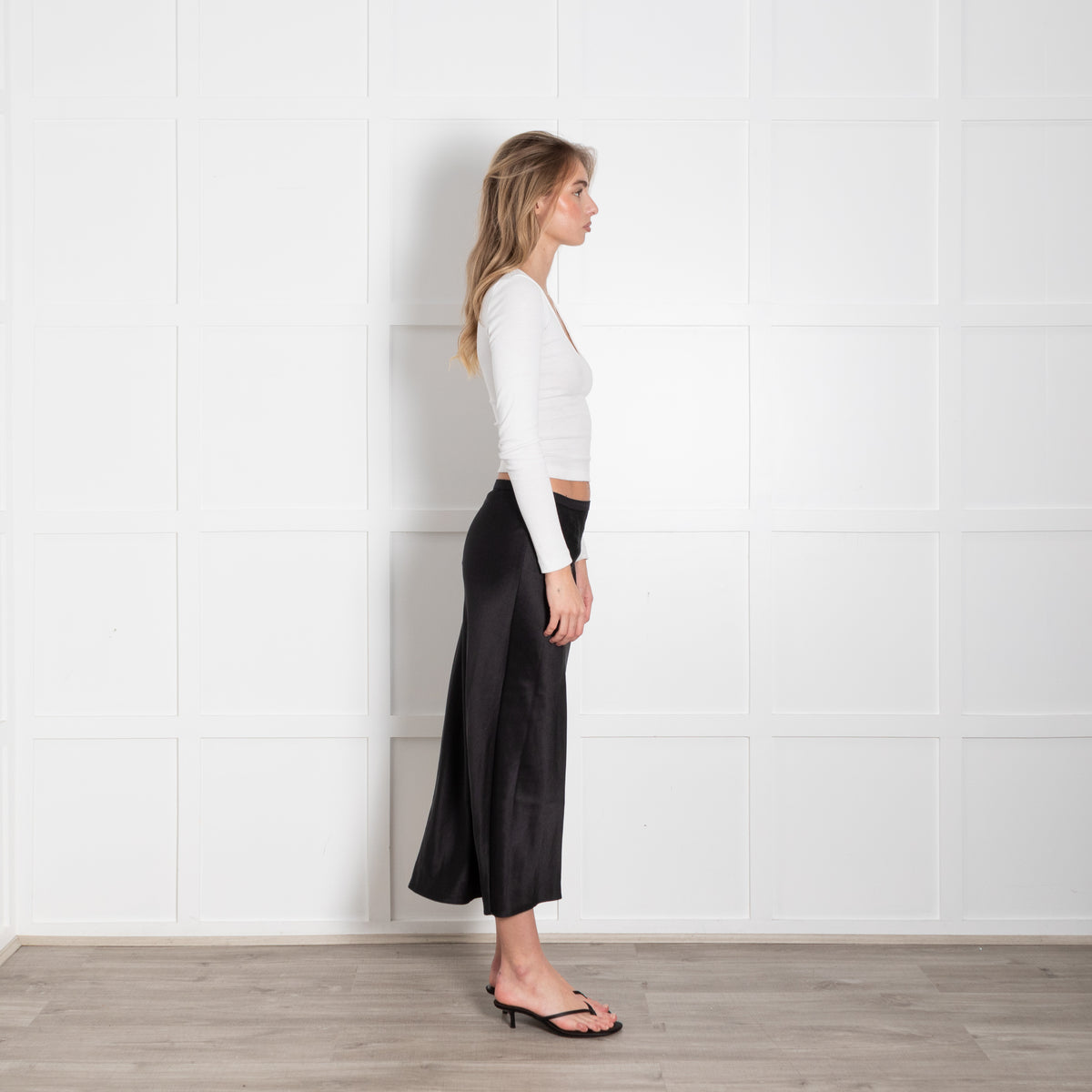 Anine Bing Black Stretchy Split Seam Silk Skirt