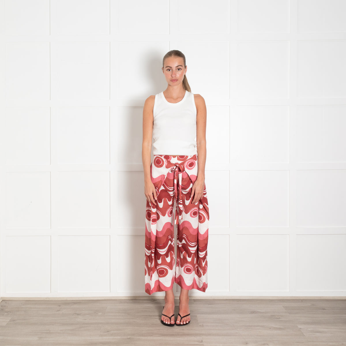 Cult Gaia Pink Linen Swirl Print Trousers