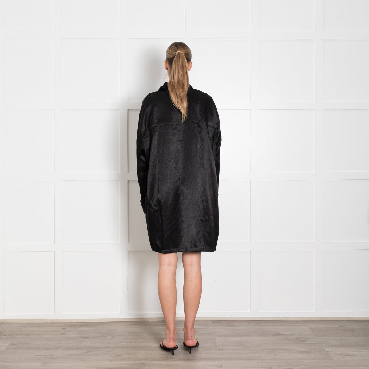 A Perfect Nomad Black  Cotton & Hemp 'Satin' Shirt Dress