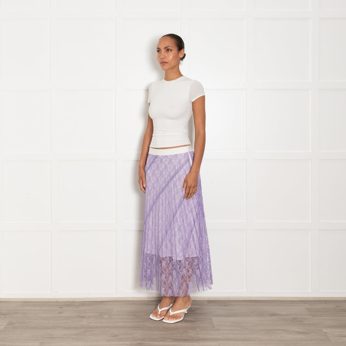 Sandro Lilac Lace White Elasticated Waist Skirt