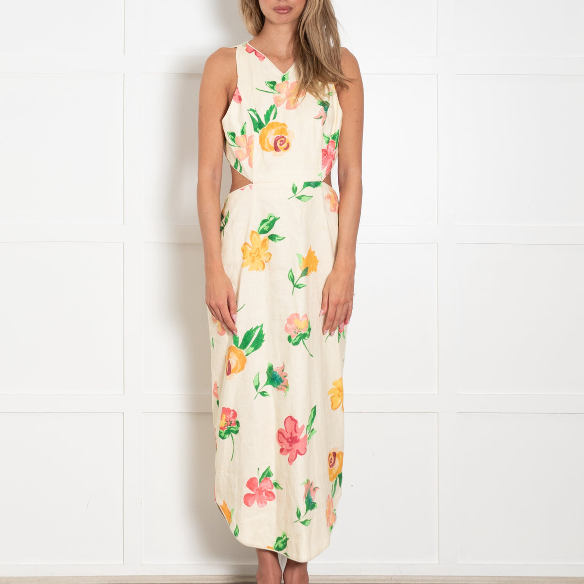 Alemais Yellow Pink Green Cut Out Back Sleeveless Dress