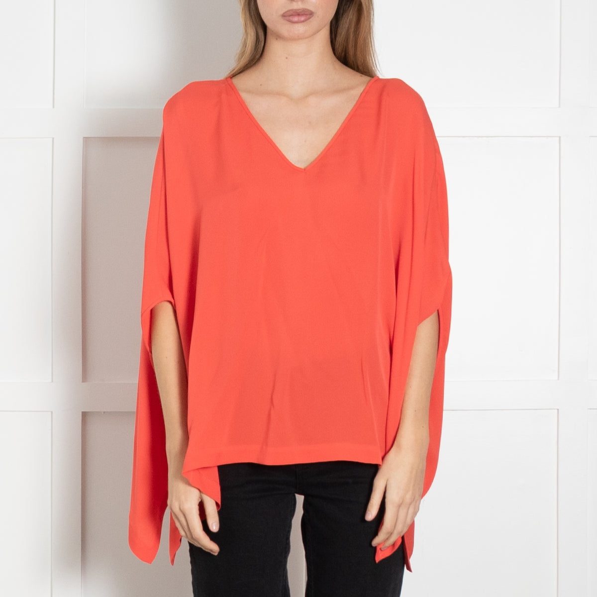 Diane Von Furstenberg Coral Poncho Style Silk Blouse